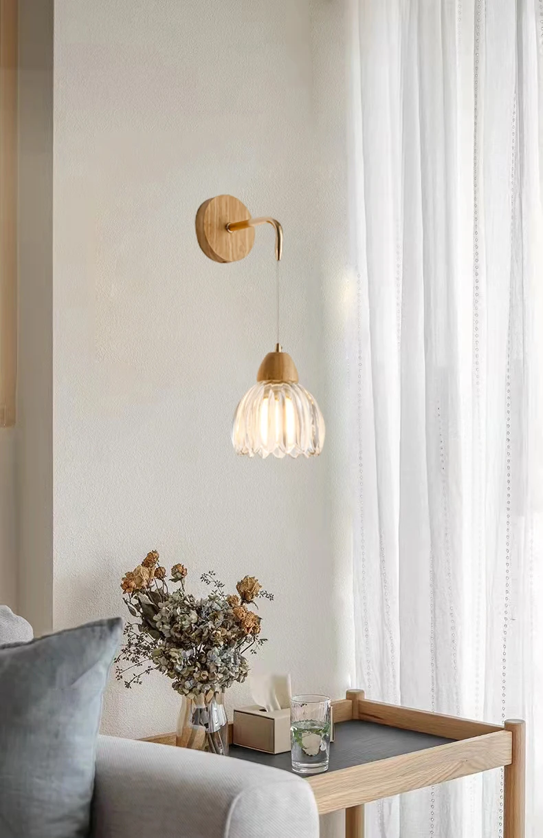 Clear Glass Ceiling Light Wood E27 Bulb