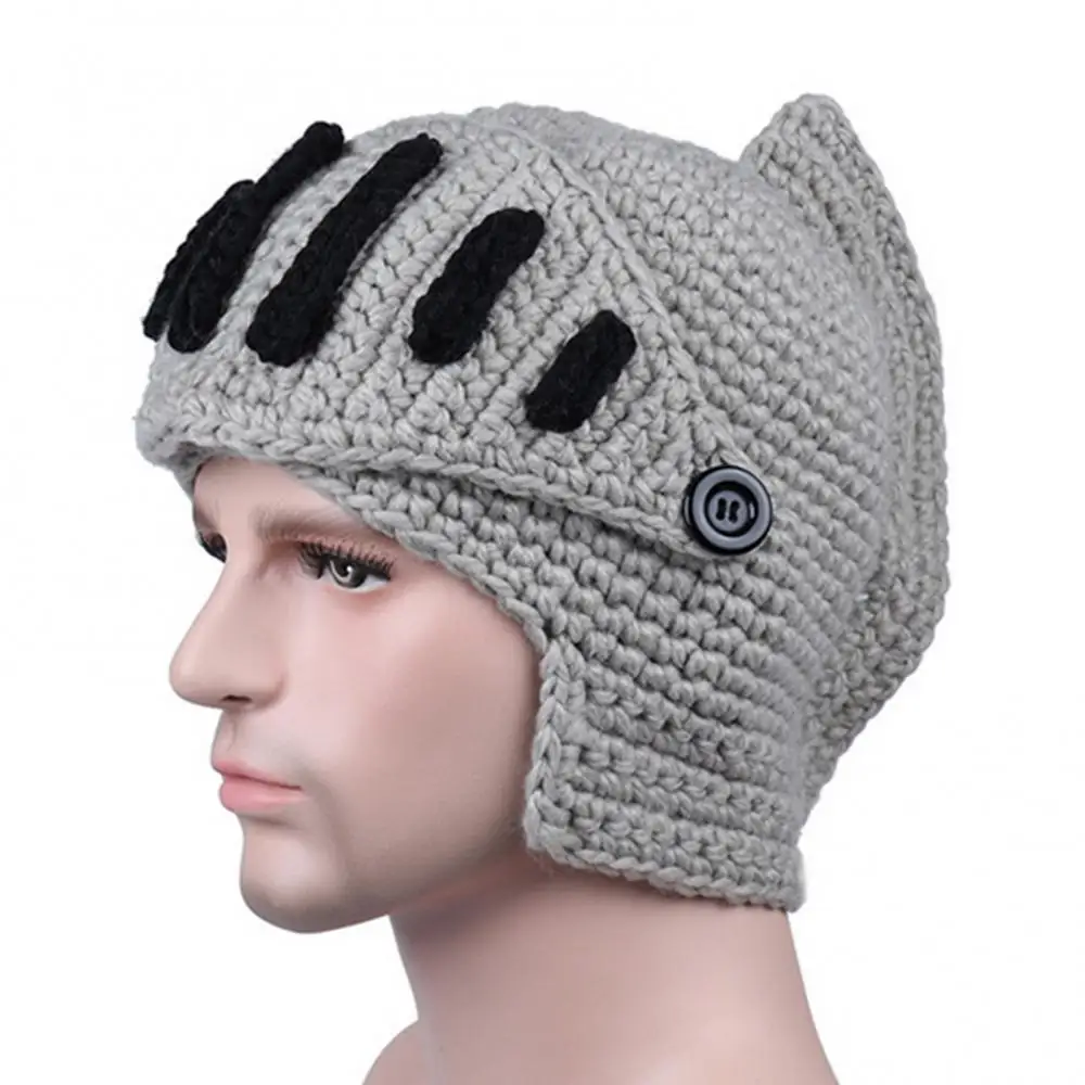 Men Hat Windproof Knight Knit Beard Hats Handmade Woolen Yarn Knitwear Headgear