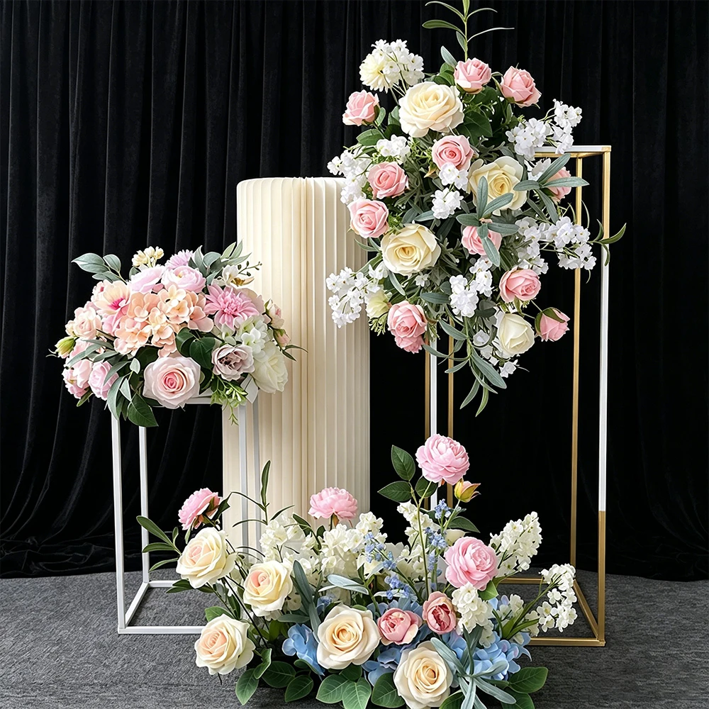 

Pink White Rose Peony Artificial Flower Arrangement Wedding Backdrop Road Lead Flowers For Party Arch Table Centerpiece Decor