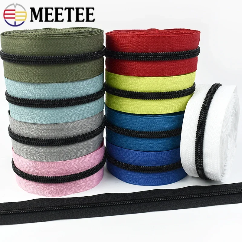 1-10M 5# Meetee Zipper Tapes Clothes Sewing Closures Cabbage Zippers Repair Kit Continuous Zip Roll To The Meter Hand Accessory