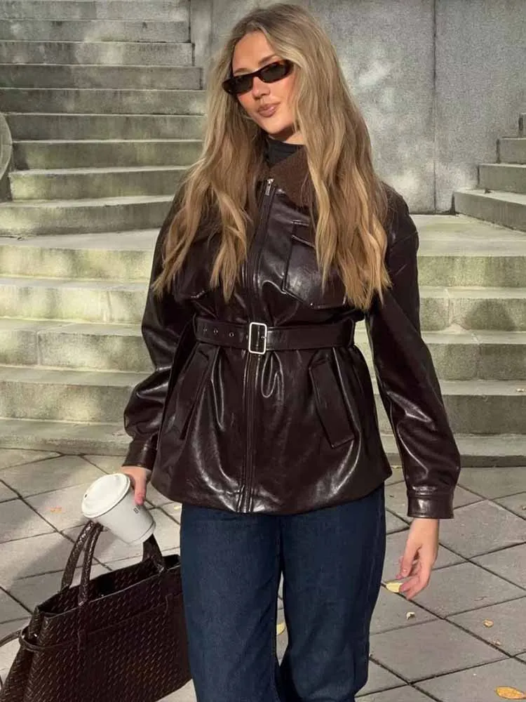 

Новая зимняя женская свободная повседневная рабочая одежда в европейском и американском стиле в стиле ретро с лацканами и длинными рукавами, стильная куртка с пряжкой и пряжкой