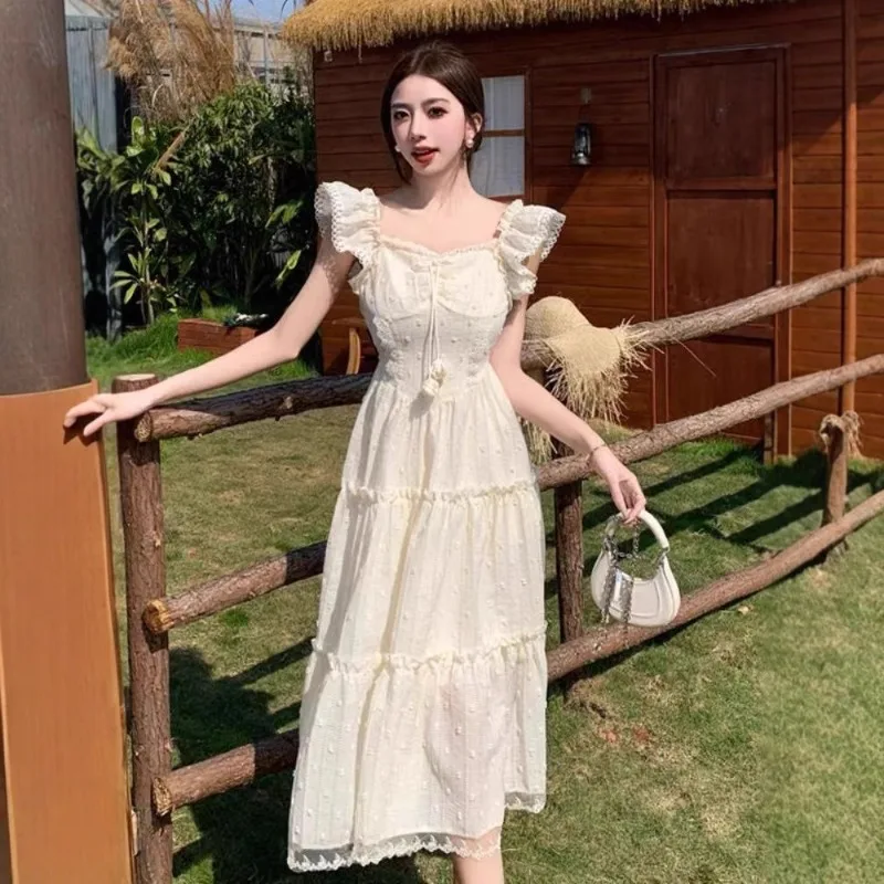 

French Temperament and Commuting Small Flying Sleeve Dress Children 2026 New Thin First Love Pure Fashion Gentle Wind Long Dress