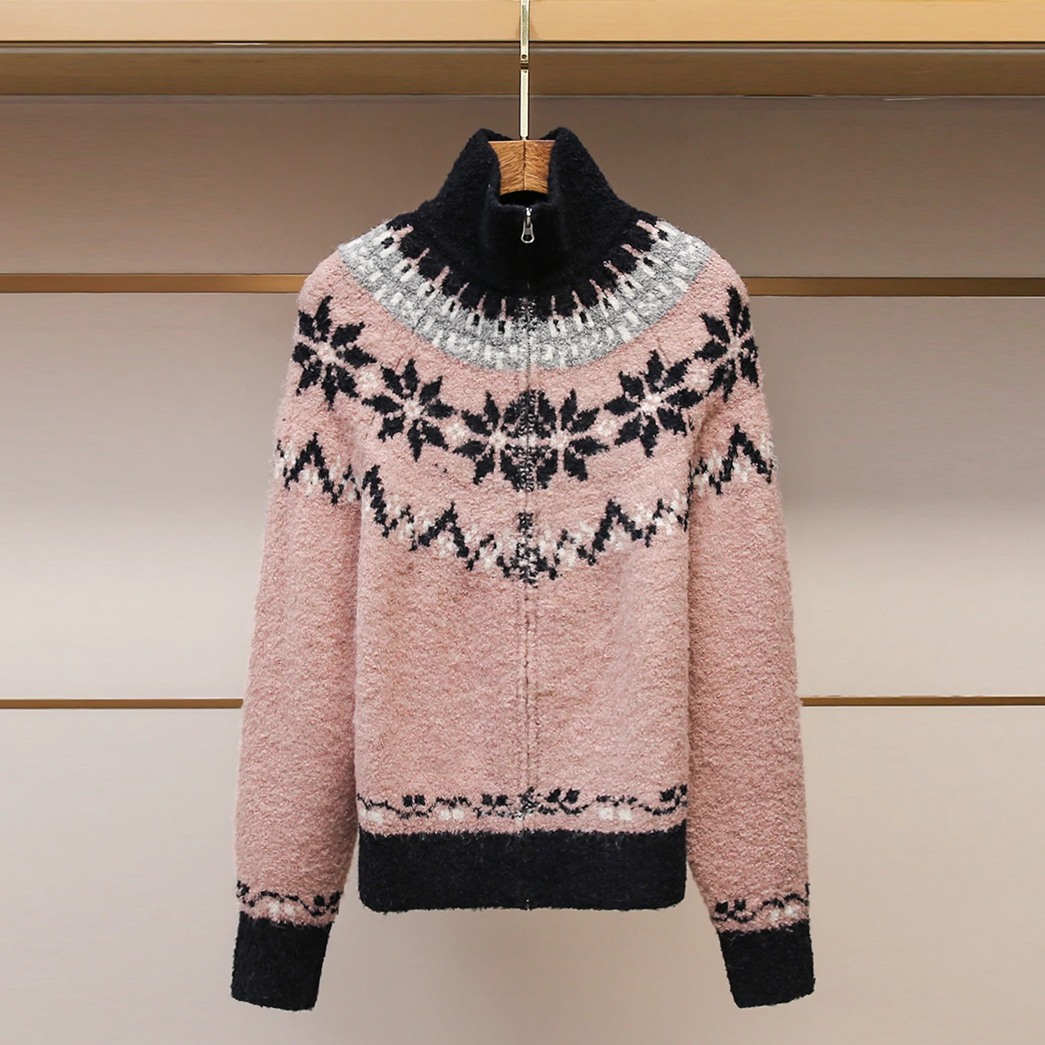 

High-End Winter Knitted Sweater Fair Isle Snowflake Color Blo Embroidery Zipper Open Cardigan Soft Ladies Faion 2025