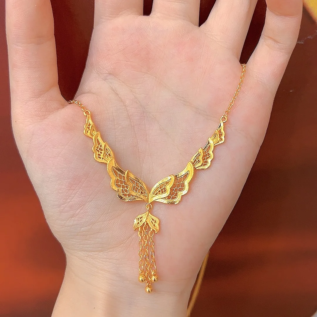 

Luxury 24K 9999 Pure Gold real gold Butterfly Love Necklace Women Pendant Necklace