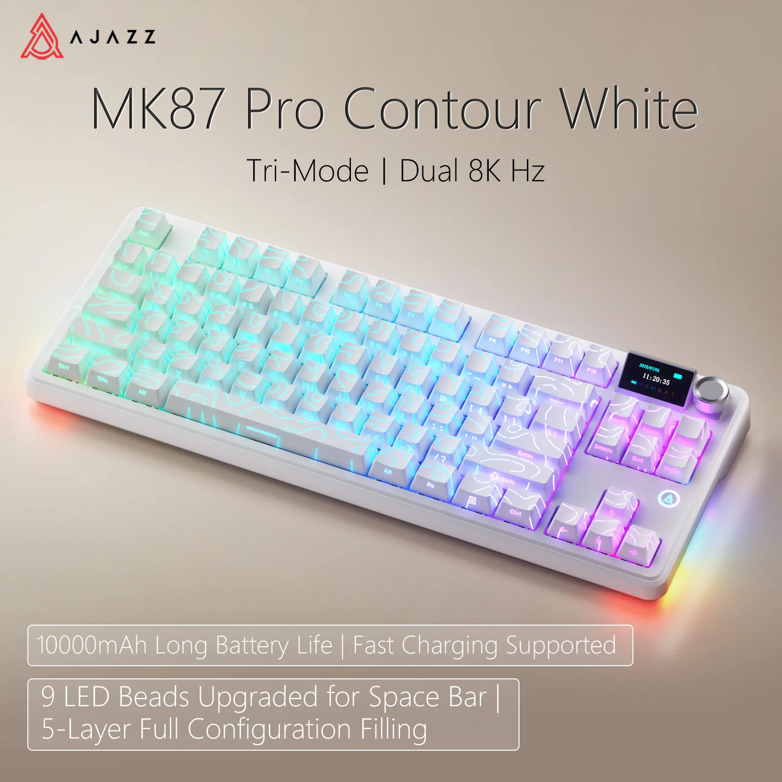 AJAZZ MK87PRO Tri-Mode Toetsenbord, 10000mAh Batterij, 5-laags Geluidsdempende Gasket, Volledige Hot-Swap, TFT Display voor Gaming
