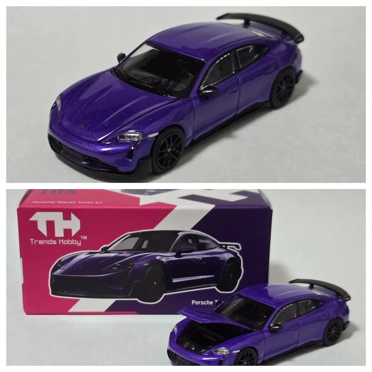 TH 1/64 Scale Taycan Turbo GT Purple Diecast Car Model Toy Gift Diecat Model Car Collection Limited Edition Alloy
