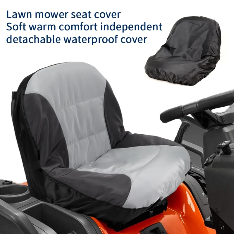 Universal Riding Lawn Mower Tractor Seats Cover Padded Comfort Pad Storage Pouch Lawn Mower Accessories Black+Gray