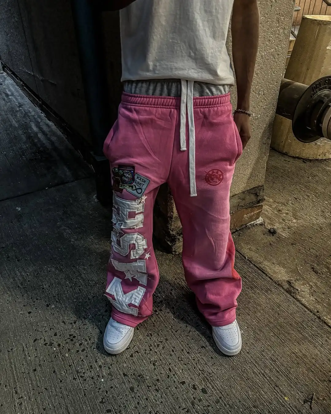 Vibe Style Letter Embroidery Design Pants American Hip-hop Streetwear Straight Sweatpants Men Loose Casual Full Length Trousers