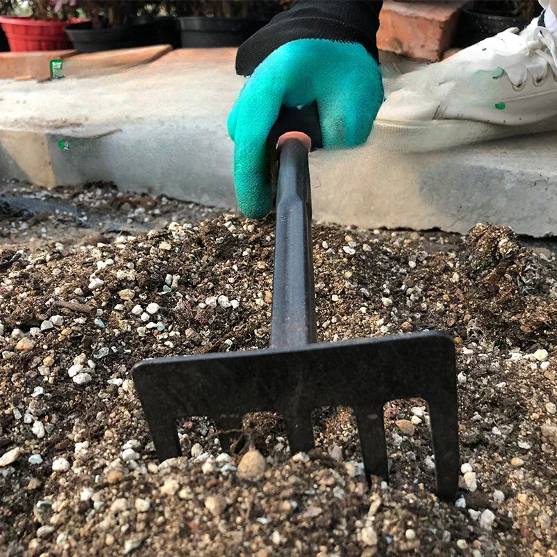 Juego de herramientas de jardinería, azada de doble uso, rastrillo de cinco dientes, rastrillo de hojas, pala para plantar flores en el hogar, plantar suculentas, 4 Uds.