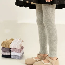 Frühling Herbst Baby Mädchen Stretch enge Leggings Baumwolle feste Rüschen gerippte Kleinkind Kinder hose für 1-8 Jahre