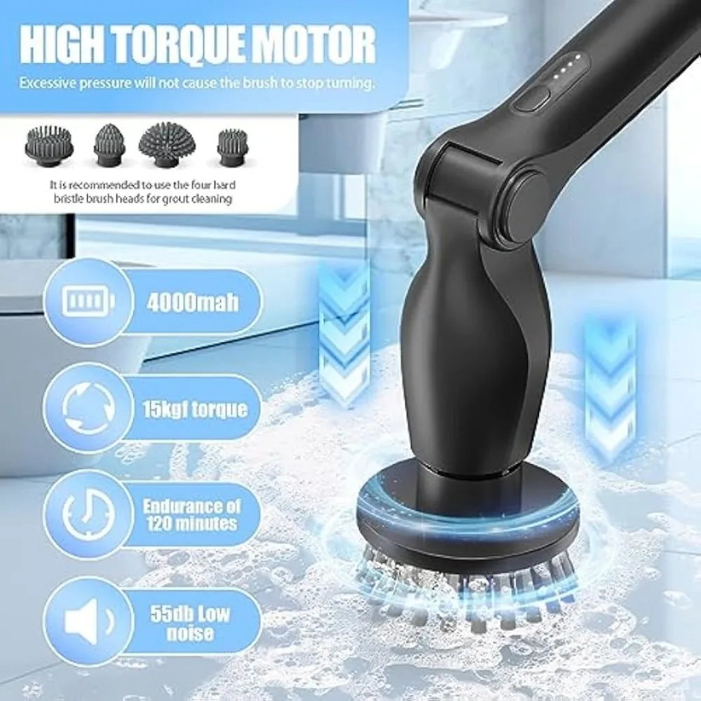 Household Multi 8 In 1 Wireless Spin Scrubber,Cordless Rechargeable Rotating Brush For Bathroom Kitchen Floor Wall Stain Cleaner