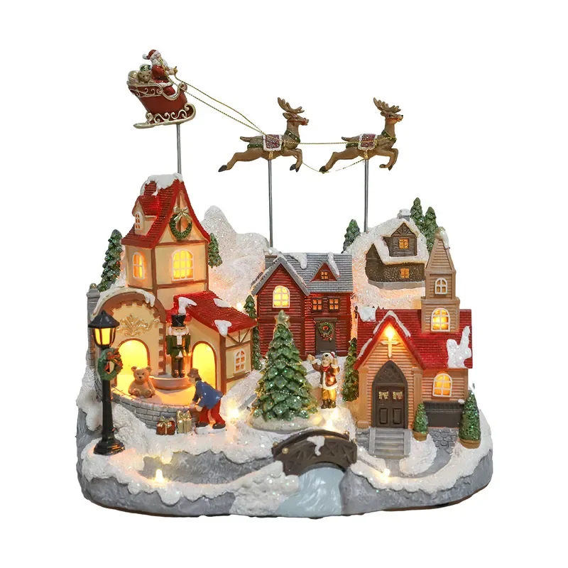 Beiwei cross-border new house luminous Christmas scene music box flying deer Christmas decorations holiday gifts