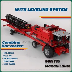 Moc Building Block Motored Red Combine Harvester With Leveling System Truck Technology Bricks Children Toys Collection