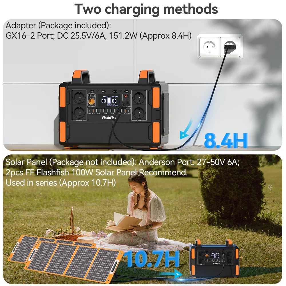 FF Flashfish F132 Lifepo4 Portable Power Station LFP 1000W Battery Solar Generator Electric Power Bank USB Type-C AC for Home