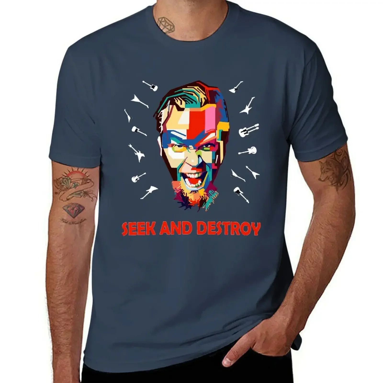 Mens Best Music Seek and Destroy James Hetfield T-Shirt street wear Blouse fitted t shirts for men