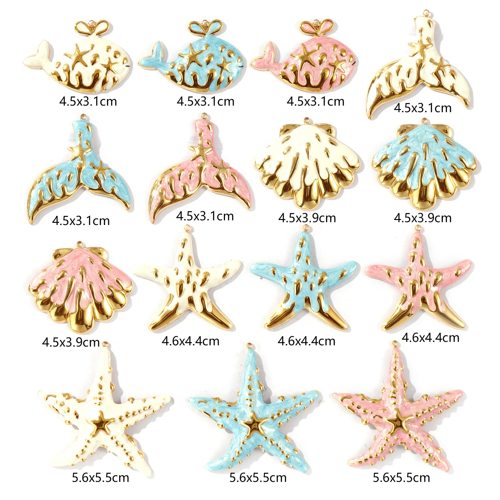 1pc Stainless Steel Charms 18K Gold Plated Shell Starfish Whale Animal Multicolor Enamel Pearlized Pendant DIY Necklace Jewelry