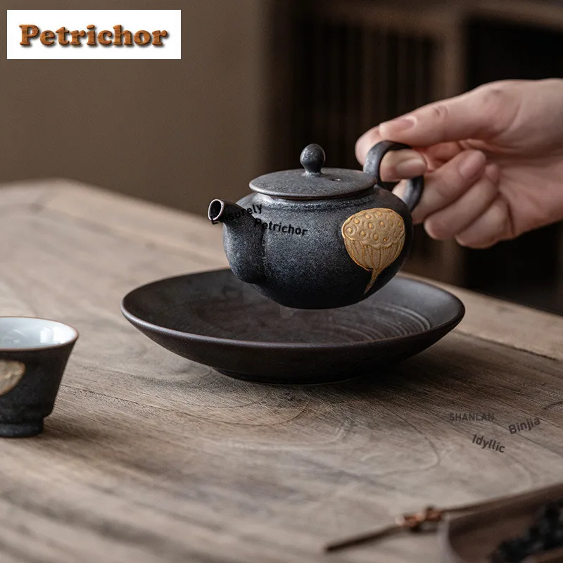 180ml Kiln Fambe Gold Drawing Lotus Pod Teapot Boutique Tea Infuser Pot Tea Maker Kettle With Strainer For Tea Ornaments Craft