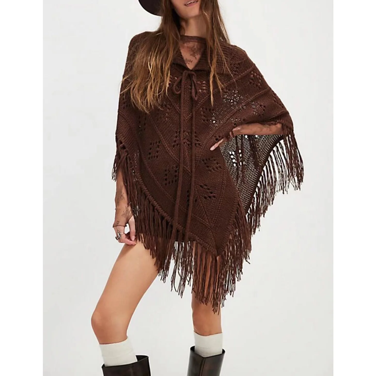 

Boho Fringe capes Shawl Women Sweaters Hippie Cape jacket coat Tassel Knitted Pullovers Jackets Autumn Outfit Jumpers Ponchos
