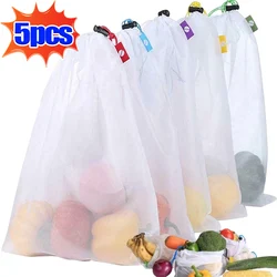 5 Pcs/set Reusable Vegetable and Fruit Net Production Bags Colored Tape Washable Eco-friendly Bags for Storing Toys and Sundries