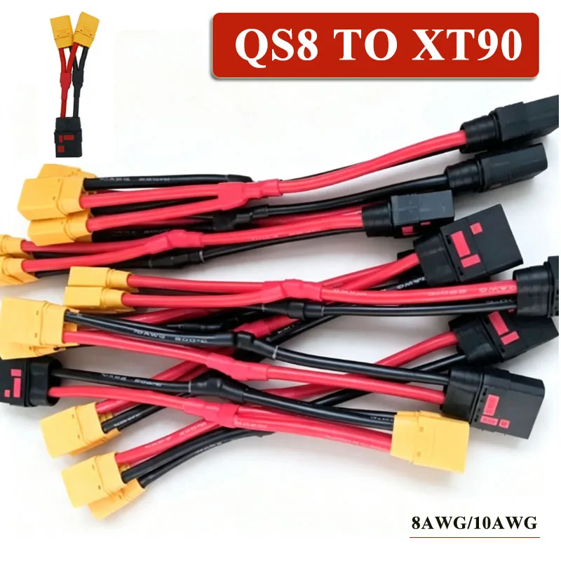 8AWG QS8 Female to XT90 Double Male Lithium Battery Drone Charging Cable Plug 10AWG 1 To 2 Power Connector Adapter Wire 10/15cm