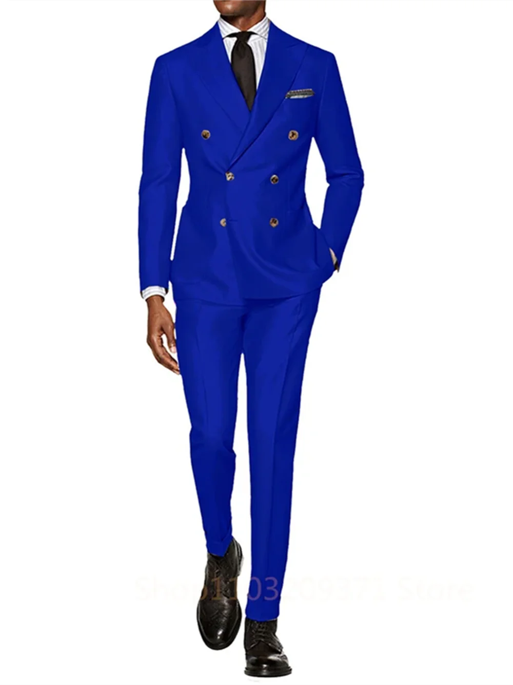 2 Piece Elegent Royal Blue Suits Double Breasted Formal Business Blazer Wedding Groom Tuxedo Set Jacket Pants Terno Masculino