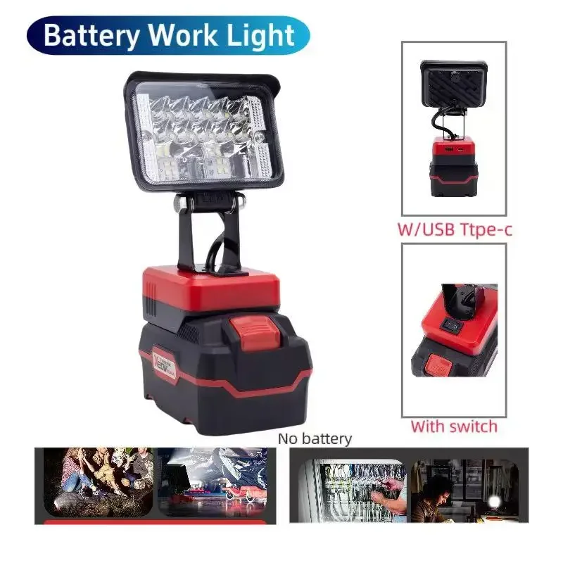 Luz de trabajo LED de 12W portátil para Parkside X20V TEAM batería lámpara Led con puertos de cargador convertidor tipo C USb (sin batería)