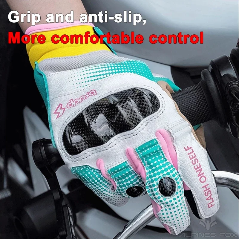 

Colorful Leather Motorcycle Gloves for Men & Women - Carbon Fiber Motocross Racing Off-Road Biker Gloves with Knuckle Protection