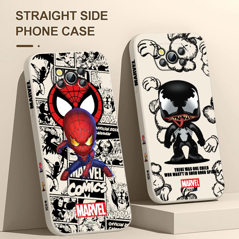 

Cartoon Venom Spiderman For Xiaomi Poco Cover For X4 X3 F4 NFC M6 M5 M4 M3 GT S Pro 4G 5G Liquid Left Rope Phone Case