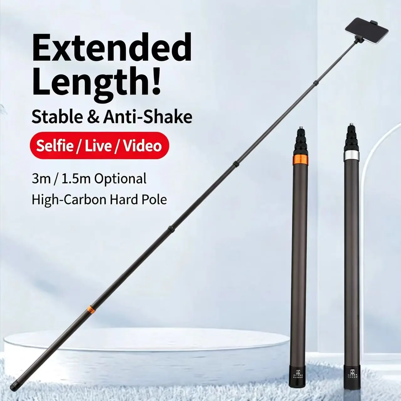 Applicable Insta360 X4/X3/X2 Ultra Long 3-meter Carbon Fiber Adjustable Extension Pole Invisible Selfie Stick