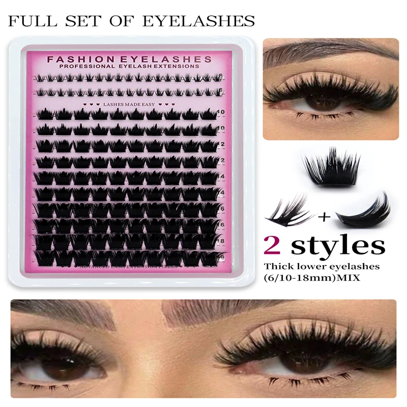 고품질 소재 혼합 사이즈 얇은 줄기 안정적인 컬 글루 잔여물 없음 테이퍼드 밀집형 DIY 속눈썹