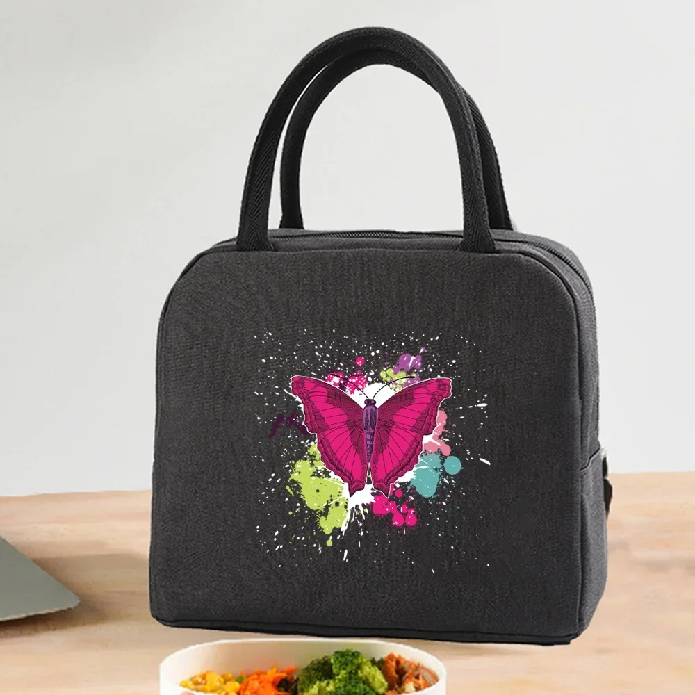 Lunch Insulated Bag Thermal Food Picnic Bags Handbags Organizern Watercolor Butterfly Partten Unisex Cooler Tote for Work