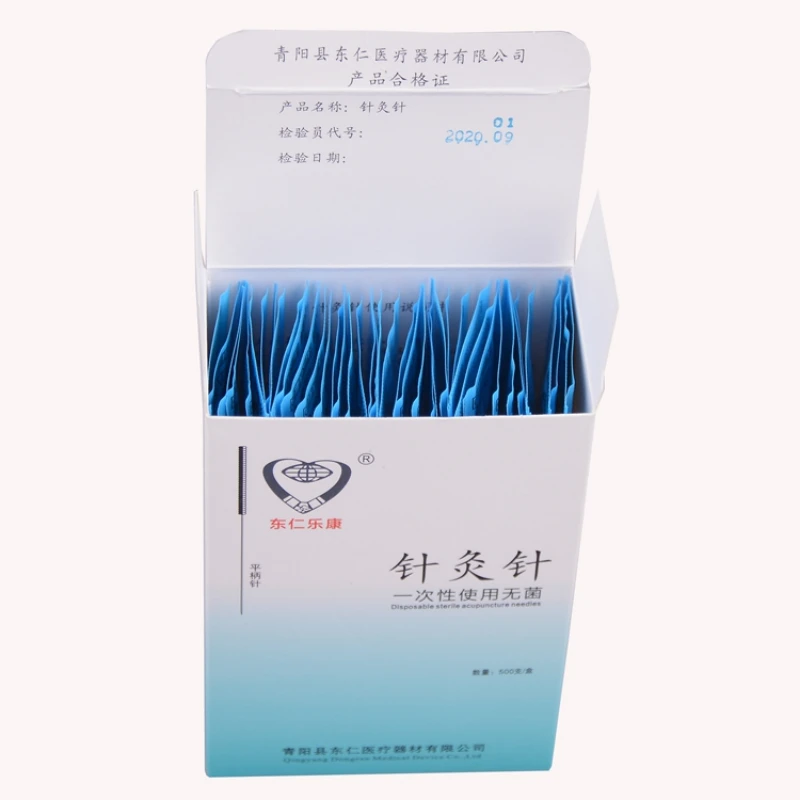 Flat Handle Disposable Sterile Acupuncture Needle With Tube Beauty Body Acupuncture Point Massage Needle 500PCS/BOX