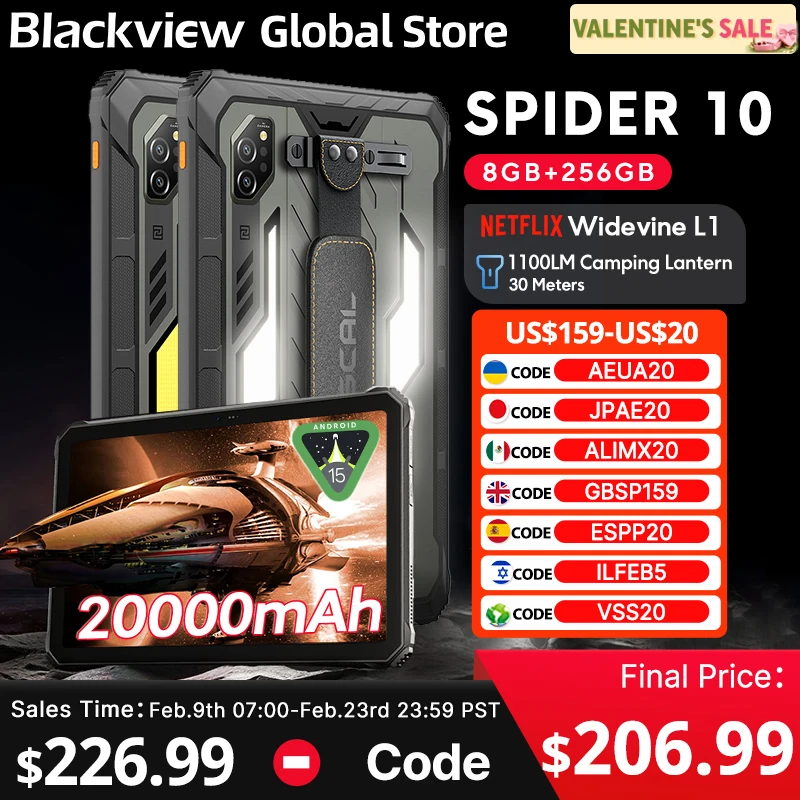 

Blackview Oscal SPIDER 10 Rugged Tablet 20000mAh 45W 11-inch HD+ IPS Display Octa-core Android 256GB IP68&IP69K Outdoor Pad PC