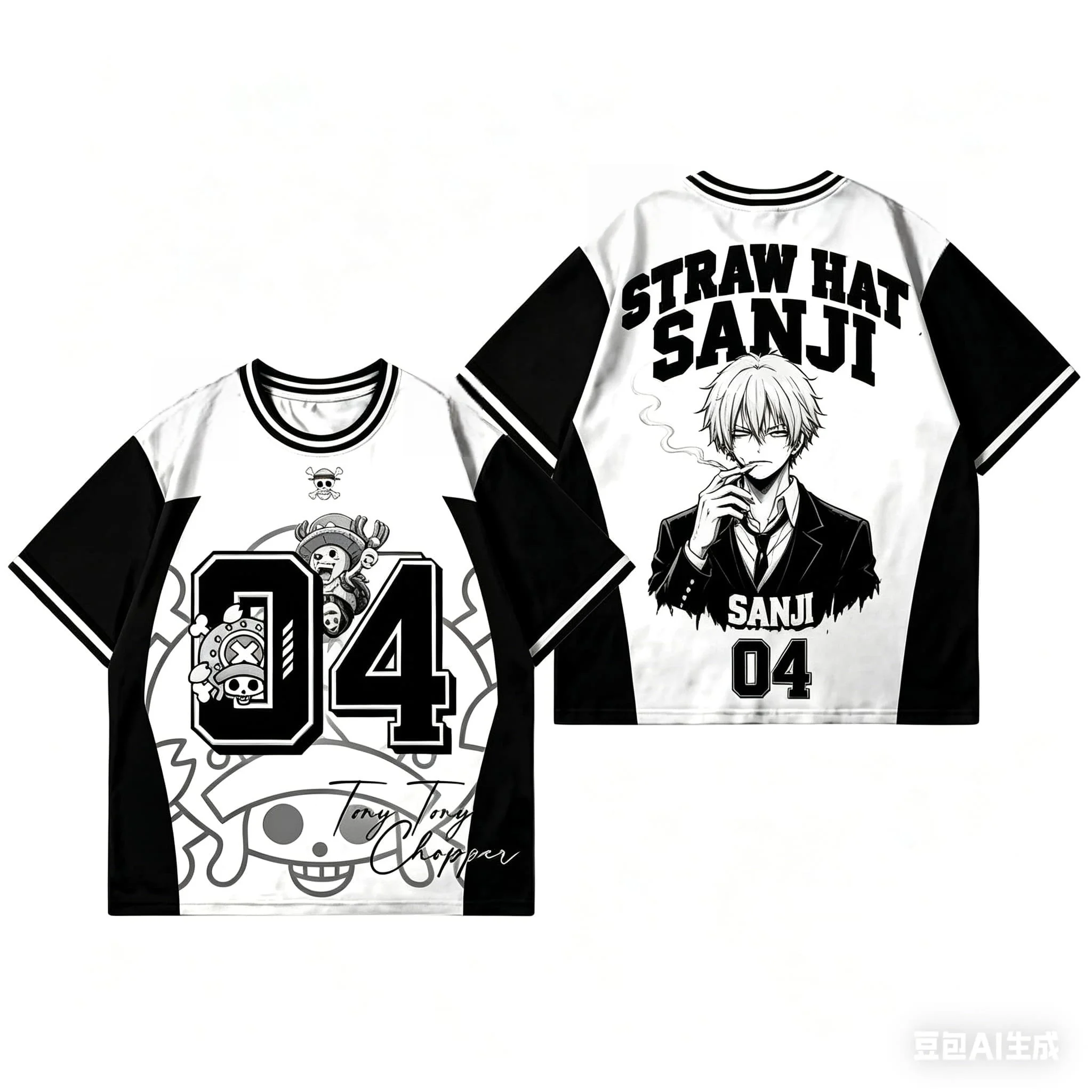 One Piece Tony Tony Chopper #06 Jersey T-Shirt, Men Women White Pink Blue Colorblock Short Sleeve Anime Streetwear Tee