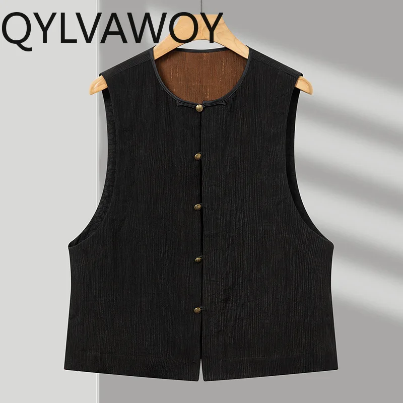 QYLVAWOY New 100% Natural Mulberry Silk Tank Top Men High Quality Watered Gauze Man Vest Tops Round-neck Vintage Tanktop Herren