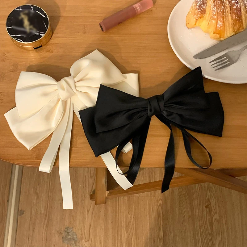 Simple Solid Color Streamer Hair Bows Clips Top Head Bowknot Casual Hairpin Elegant Korean Ribbon Grips Ponytail Clip Headwear