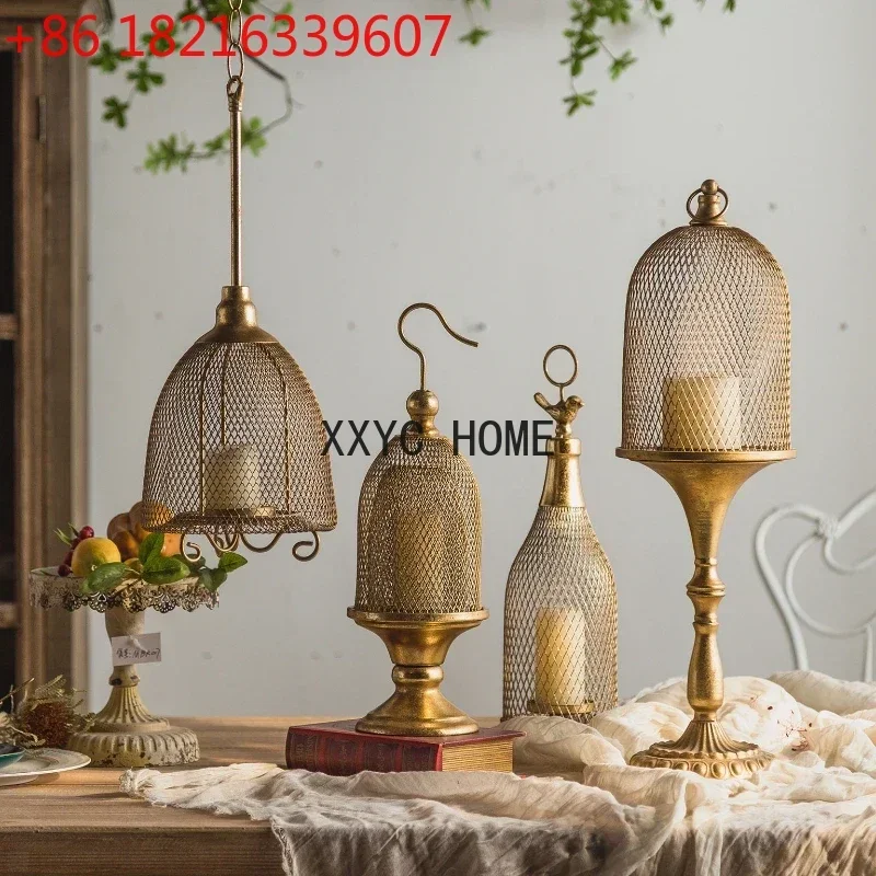 Birdcage-Shaped Ornaments Candle Holder Home B & B Living Room Metal Iron Art Decorations