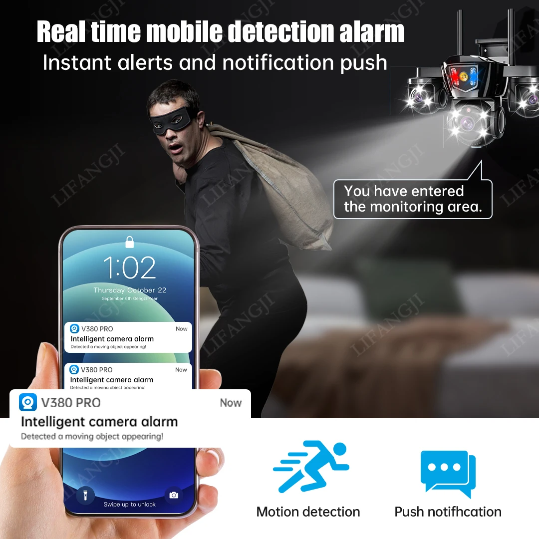 15MP 3-Lens Three Screen 4G Sim Solar Camera Outdoor Surveillance WiFi 10X Digital Zoom Auto Tracking Security Cameras V380 Pro