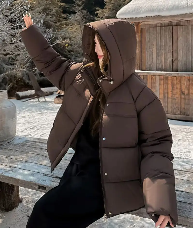 ZAROY Women Cotton-padded Short Jacket Solid Hooded Down Coats Winter All-Match Warm Parkas Korean Outerwear Puffer Snow кур