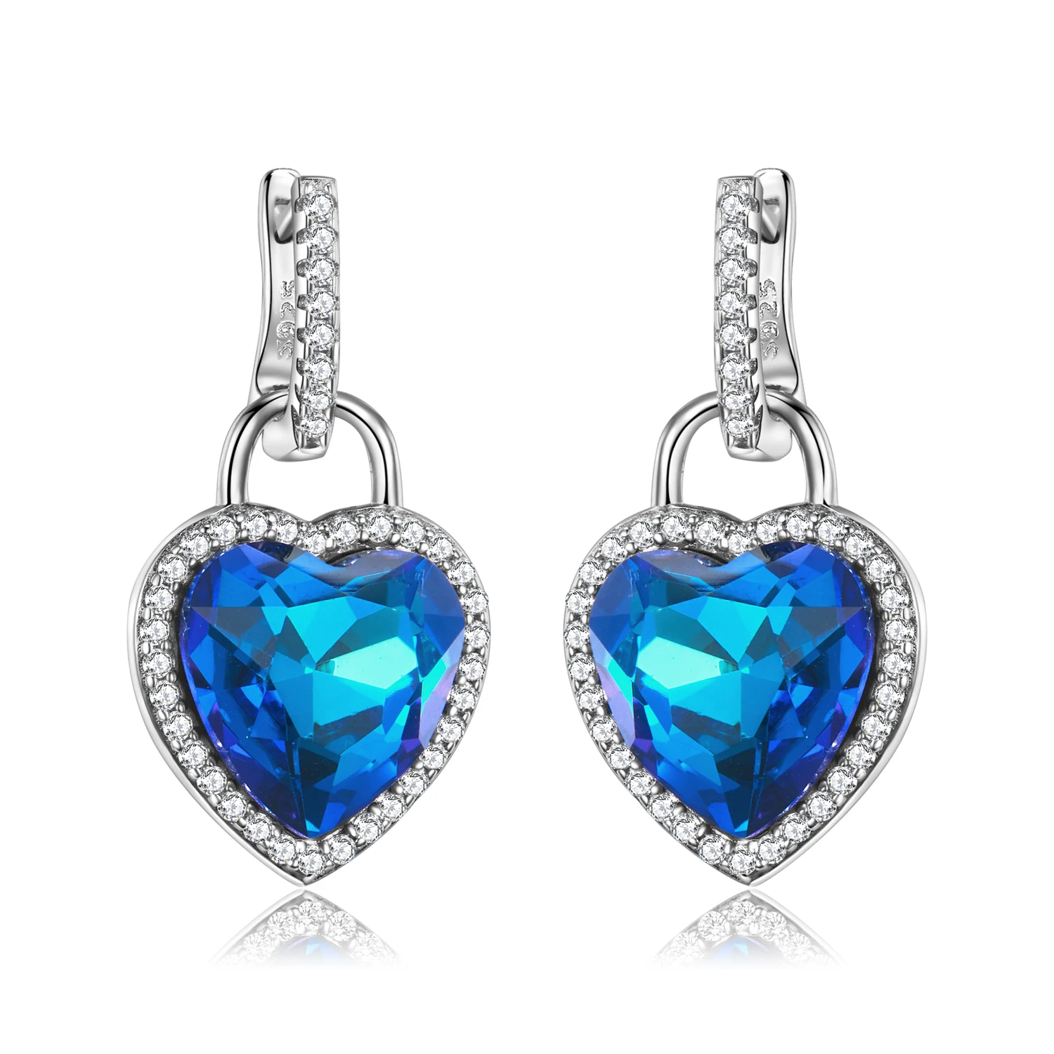 Genuine 925 Sterling Silver Love Ocean Heart Blue Delicate Key & Lock Earrings Pendant Necklaces Women Girlfriend Wife