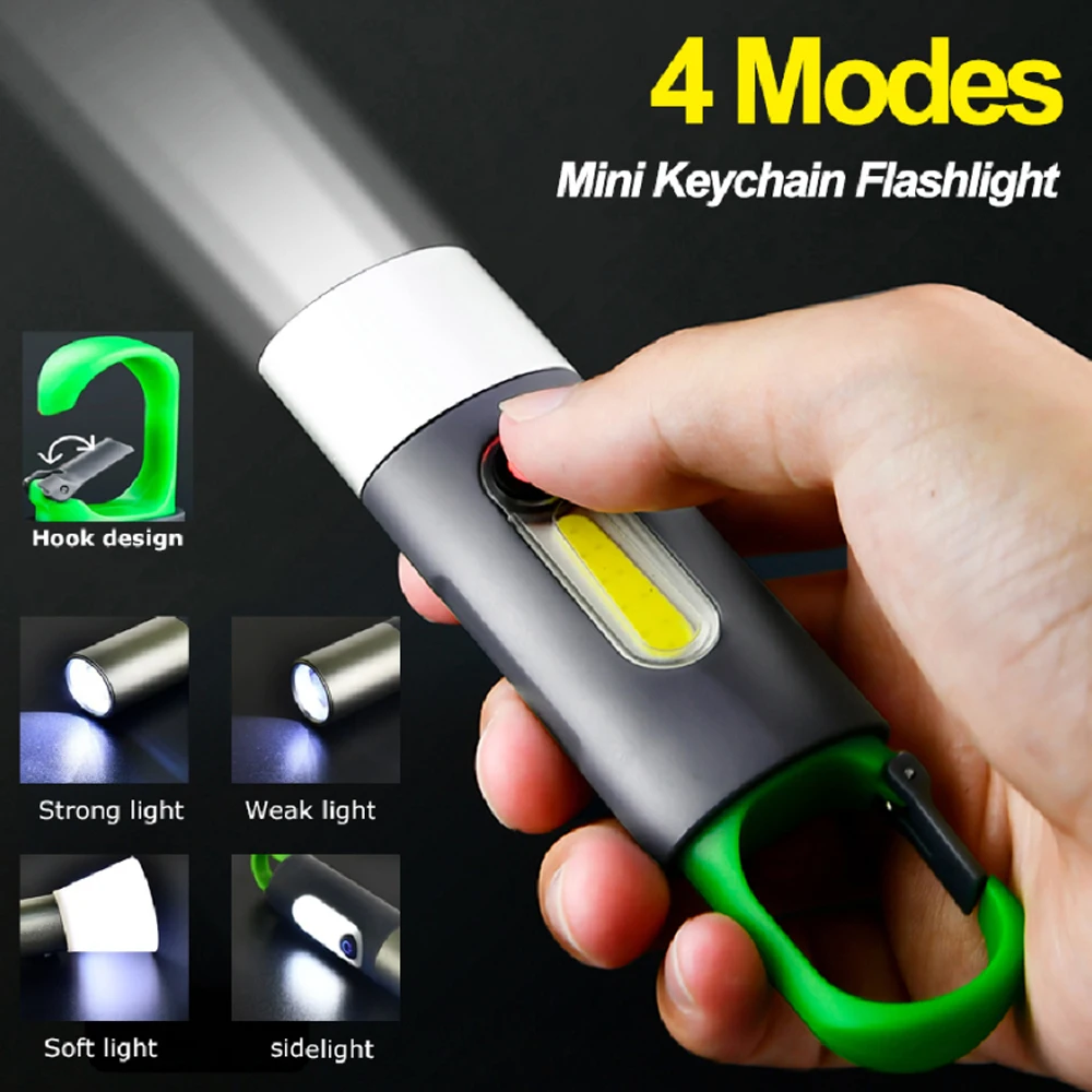 Portable Mini Strong Light Flashlights USB Rechargeable KeyChain Work Light Outdoor Camping LED Flashlight Waterproof Torch Lamp