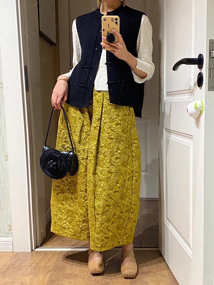 

Ретро-китайские брюки с цветочной вышивкой, широкие, женские, свободного кроя, с 3D-рельефом, повседневные, брюки-баллон, с высокой талией...