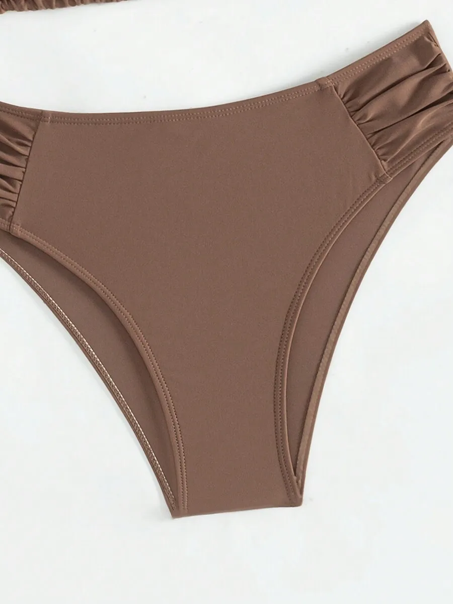 

2-Piece Solid Color Tie-Up Spaghetti Strap Bikini Set For Beach Summer Vacation
