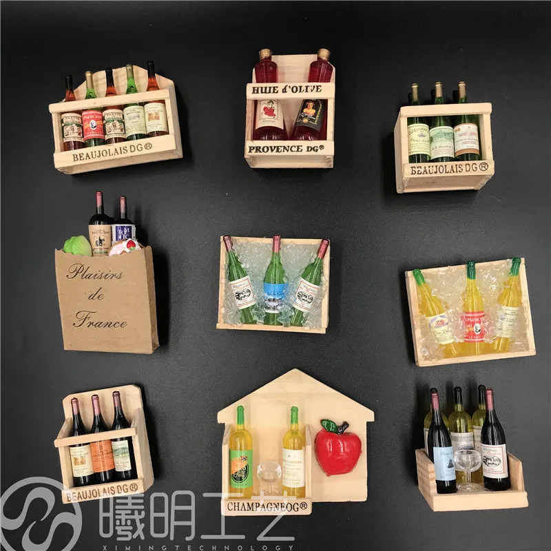 Simulation Wine Ornament Refrigerator Magnets Wooden Material Cute Magnets for Fridge Home Decor Accessories Mini Display Props