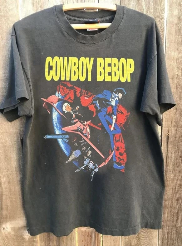 Camiseta unisex con gráfico de estilo clásico de Cowboy Bebop, color carbón, novedades de primavera/verano, corte regular, informal