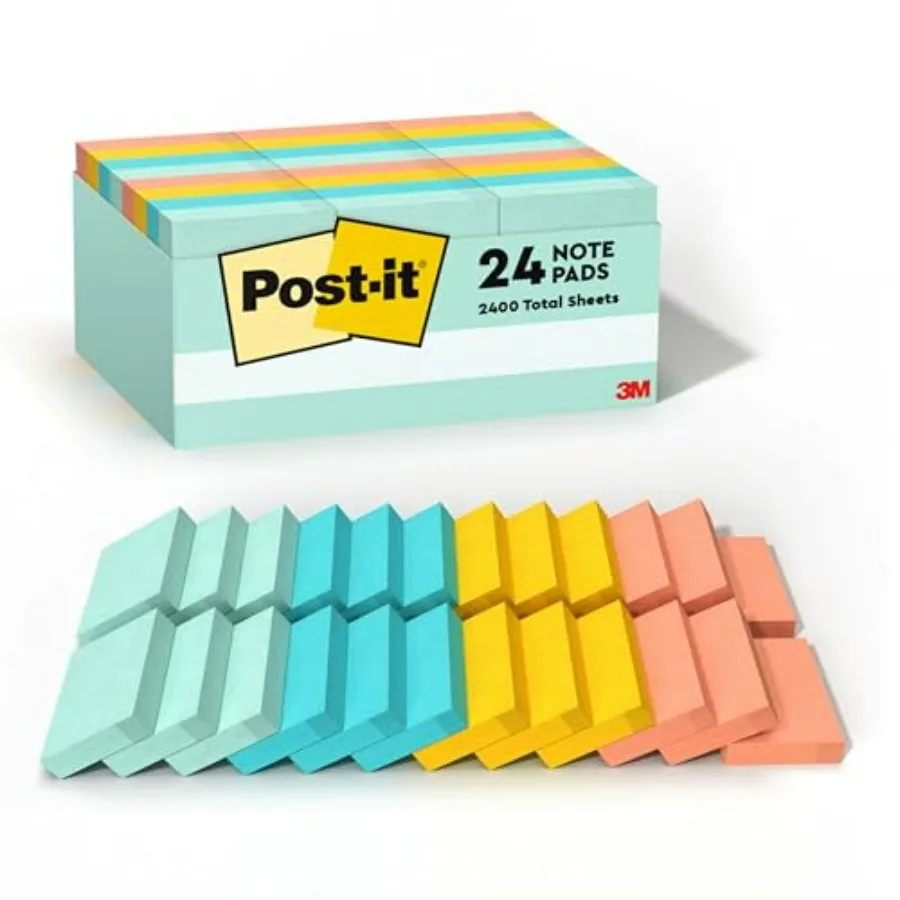 1.5x2 inch Sticky Notes with 24 Pads Ideal for Office and Home Use Beachside Cafe Theme with Soft Pastel Colors Easy to Remove