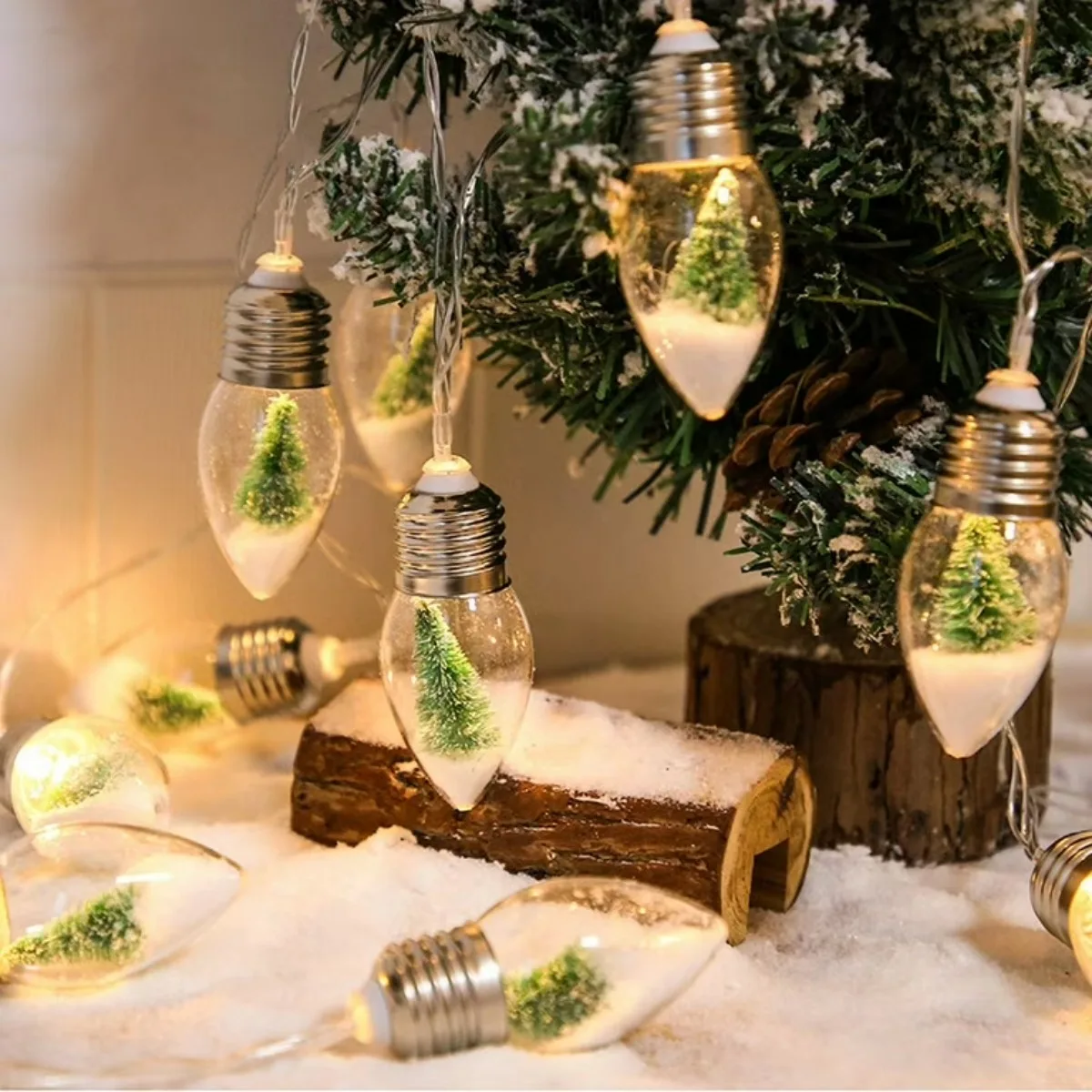 1pc 10/20LED Lights Christmas Tree Pine Needles Snowflake Decoration Wishing Bottle Light String For Home Room Layout Xmas Decor
