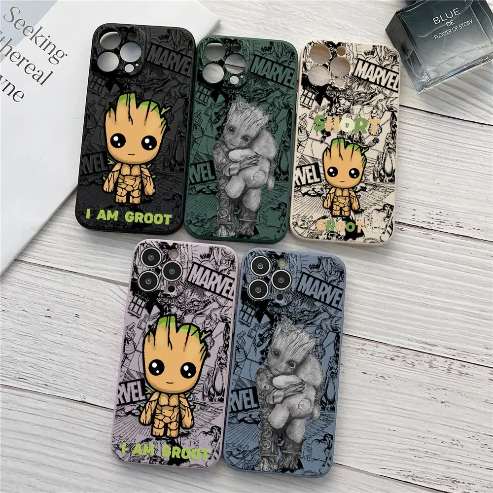 

Baby Groot Cute Marvel Phone Case For iPhone 16 15 14 11 Pro Max Case For iPhone 13 12 Mini 16 Plus X Liquid Silicone Back Cover