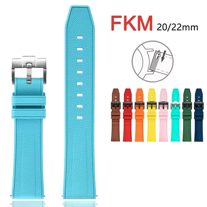 

Fluoro Rubber Strap Stainless Steel Buckle Quick Release Upgraded FKM Sport Waterproof Men Women Universal Watch Band 20mm 22mm