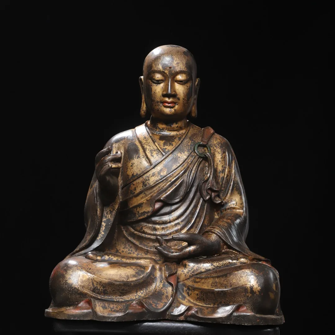 

22"Xizang Folk Collection Old Bronze Gilded Cinnabar High Relief Amitabha Ksitigarbha Bodhisattva Sitting Buddha Worship Hall